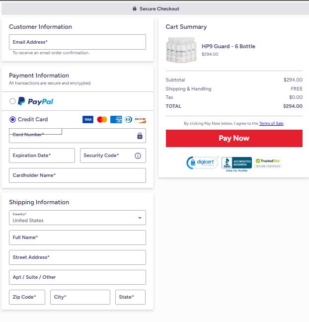 HP9 Guard Official Website Secure Order Page